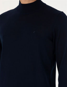 Lacivert Slim Fit Yar_m Bal_k__ Yaka Y_n Kar___ml_ Basic Triko Kazak - Pierre cardin фото 7