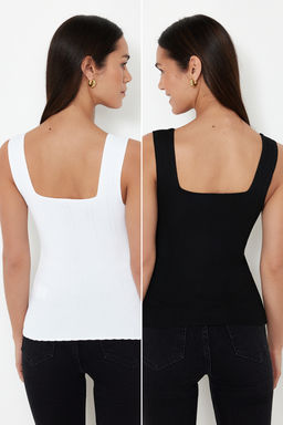 Siyah-Ekru Basic Ikili Paket Top Ince Bluz TWOSS24BZ00623
