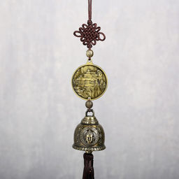 Колокольчик подвесной металл «Монета с буддой», 1 колокол, d=4.8 см, 39×5.3×4.8 см