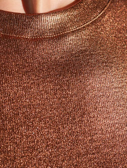 Топ с закрытым декольте из хлопка с эластаном в рубчик с матовым покрытием металлик - Vilatte фото 5