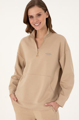Женский свитшот на молнии с воротником-стойкой песочного цвета Неожиданная скидка в корзине - U.s. polo assn фото 3