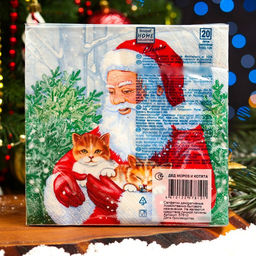 Цена за 2 шт. Салфетки новогодние бумажные Дед Мороз и котята, 3 слоя, 33?33 см, 20 шт.
