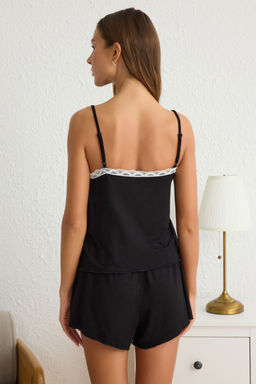 Trendyolmilla Siyah Dantel ve Kurdele/Fiyonk Deteyl? Ip Ask?l? Sortlu Orme Pijama Tak?m? THMSS25PT00083 фото 7