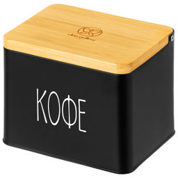 Емкость для хранения 1,5 л 14*11*11 см "Кофе" с откидной бамбуковой крышкой, черная