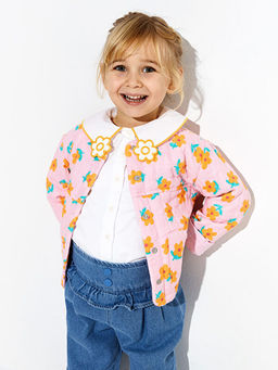 Bisiklet Yaka Uzun Kollu Bask?l? K?z Bebek Ceket