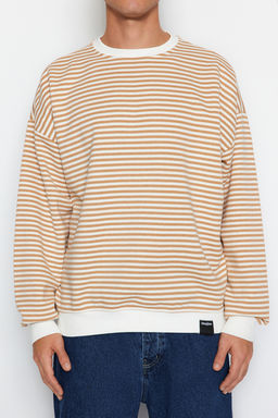 TRENDYOL MAN Siyah Oversize/Genis Kesim Cizgili Ici Polar/S?cak Tutan Sweatshirt TMNAW24SW00065 - Trendyolmilla фото 4