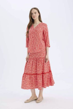 Regular Fit Desenli Esnek Belli Kilos Midi Etek