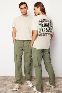 A__k Haki Unisex Regular Fit Lastikli Beli Ba_lamal_ Kargo Cepli Pantolon TMNSS24PL00003