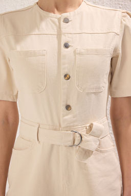 TRENDYOLMILLA Ekru Kemer Tokal? Balon Kol Mini Denim Sort Tulum TWOSS25TU00024  фото 3