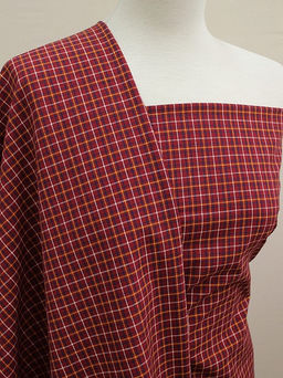 Пестрядь этнографическая под домоткань "Тройная клетка на т.красно-бордовом", ш.1.6м, хлопок-100%