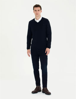 Lacivert Slim Fit V Yaka Basic Triko Kazak - Pierre cardin фото 4