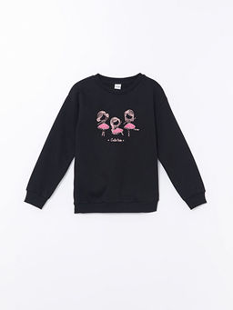 Bisiklet Yaka Bask?l? K?z ?ocuk Sweatshirt - Waikiki фото 3