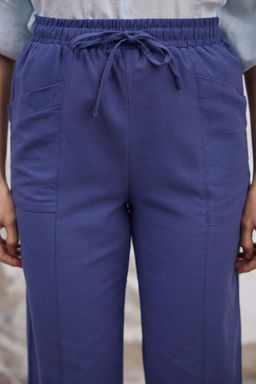 TRENDYOLMILLA Indigo Keten Icerikli Beli Lastikli Straight/Duz Kesim Dokuma Pantolon TWOSS25PL00016 фото 4