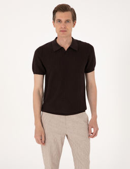 Kahverengi Slim Fit Polo Yaka Triko Ti__rt