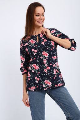 Кофта женская из футера 2-н Анфиса цветы на синем