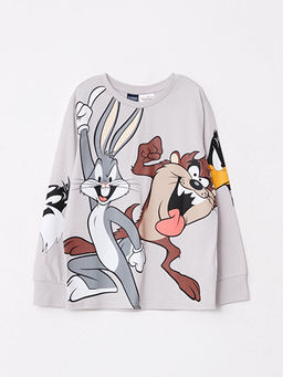 Bisiklet Yaka Looney Tunes Bask?l? Uzun Kollu Erkek ?ocuk Ti??rt