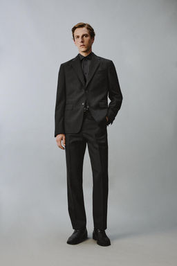PANTAL?N REGULAR FIT TRAJE 100% LANA / Gris Antracita