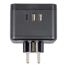 S-GES2-16SBUC BLACK Разветвитель сетевой с выключателем, с/з. 2 гнезда. 2USB+1TYPE C. 16А, 3500Вт. Черный. ТМ Uniel