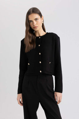 Приталенный кардиган с круглым вырезом - Defacto фото 4