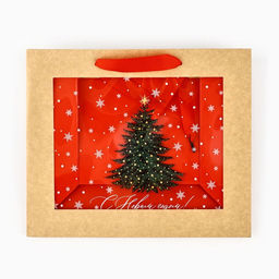 Цена за 2 шт. Пакет подарочный новогодний крафтовый с пластиковым окном «Новогоднее чудо», 24×20×11 см