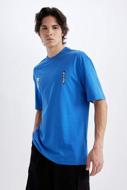 Футболка с коротким рукавом и круглым вырезом Comfort Fit с принтом на спине - Defacto фото 3