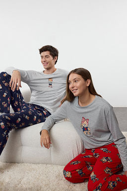 Grimelanj - Lacivert Ay_c_k Desenli Couple/_ift _rme Erkek Pijama Tak_m_ TMNAW25PT00044