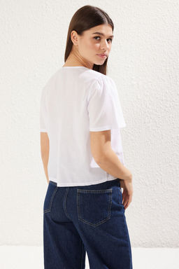 TRENDYOLMILLA Beyaz Nak?s Ve Baglama Detayl? Regular Normal Kal?p Dokuma Gomlek TWOSS25GO00080  фото 7