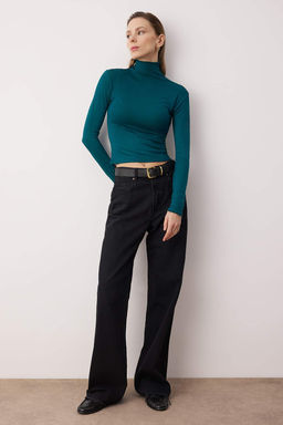 Zumrut Yesili Transparan Dik Yaka Esnek Normal Boy Orme Bluz TWOAW26BZ00266