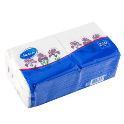 Салфетки бумажные 24х24см Лилия, 1 слойные, 200 штук в упаковке, Ирисы (Россия)