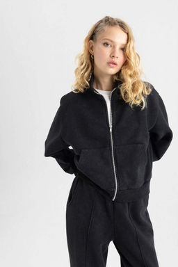 Толстовка на молнии из плотной моющейся ткани с эффектом потертости Cool - Defacto фото 2