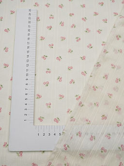 Фактурный хлопок с мережкой-полосой Вишенки - подружки цв.розовый, ш.1.45м, хл-100%, 70гр/м.кв - Купава фото 5