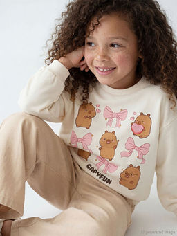 Bisiklet Yaka Capyfun Bask?l? K?z ?ocuk Sweatshirt