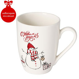 Кружка фарфоровая Доляна Привет, снеговик!, 300 мл, цвет белый