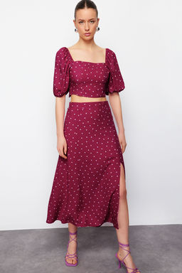 Murdum Y?rtmacl? Midi Viskon Dokuma Puantiyeli Bluz-Etek Tak?m TWOSS20AU0097