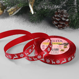 Лента атласная Олени, 15 мм, 231 м, красная