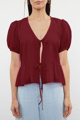 TRENDYOLMILLA Pembe Baglamal? Dokuma Gomlek TWOSS24GO00237  фото 5