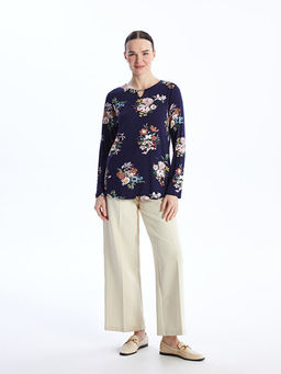 Bisiklet Yaka ?i?ekli Uzun Kollu Kad?n Bluz