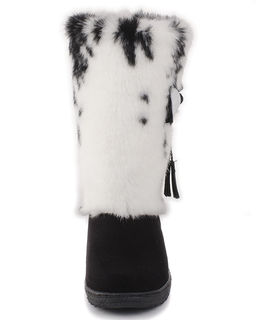 Унты женские на литой подошве., Черные. Замша. Мех бело-черный