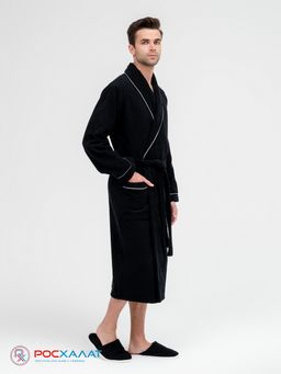Мужской махровый халат с кантом черный МЗ-33 (100)