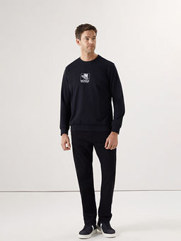 Bisiklet Yaka Uzun Kollu Bask?l? Erkek Sweatshirt