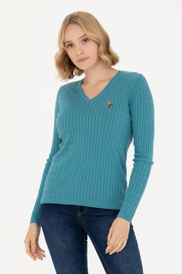 Женский базовый свитер бензинового цвета с v-образным вырезом Неожиданная скидка в корзине - U.s. polo assn фото 3