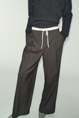 HOUNDSTOOTH WIDE-LEG TROUSERS WITH DOUBLE WAISTBAND - Zara фото 8