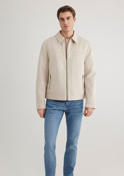 Ekru Suni Deri Ceket - Mavi фото 2