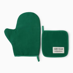 Набор кухонный «Этель» New year collection цвет зелёный, варежка 18×29 см, прихватка 19×19 см,100% хлопок