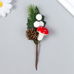 Цена за 12 шт. Декор для творчества «Веточка ели со снегом и шишкой» 13 см