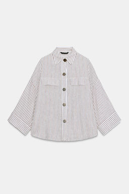 CAMISA RAYAS CON LINO / marron/blanco