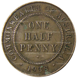 Монета 1/2 пенни 1938 года Австралия