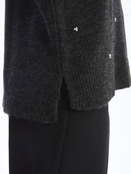 Bisiklet Yaka ??lemeli Kad?n Triko Kazak