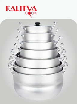 НАБОРМАТРЕШКАиз 7 полусфер кастрюль(1,7;2,5;3;4,5; 6;8;10 л), 2 мет/руч, мет/кр. Алюминий 11107