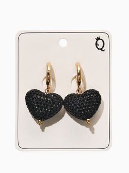 Серьги "Сияние вечера" сердце, цвет чёрный в золоте